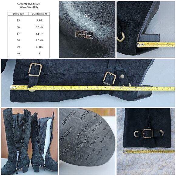 Tall Riding Boots KneeHigh Cordani Orlando Sz EU40 US 9 Black Suede Leather Moto - Picture 6 of 13